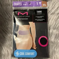 Maidenform Flexees Thong Women's Size 3XL Black Shapewear Underwear Panty