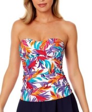 Anne Cole LARGE Twist-Front Bandeau Tankini Top White Print New