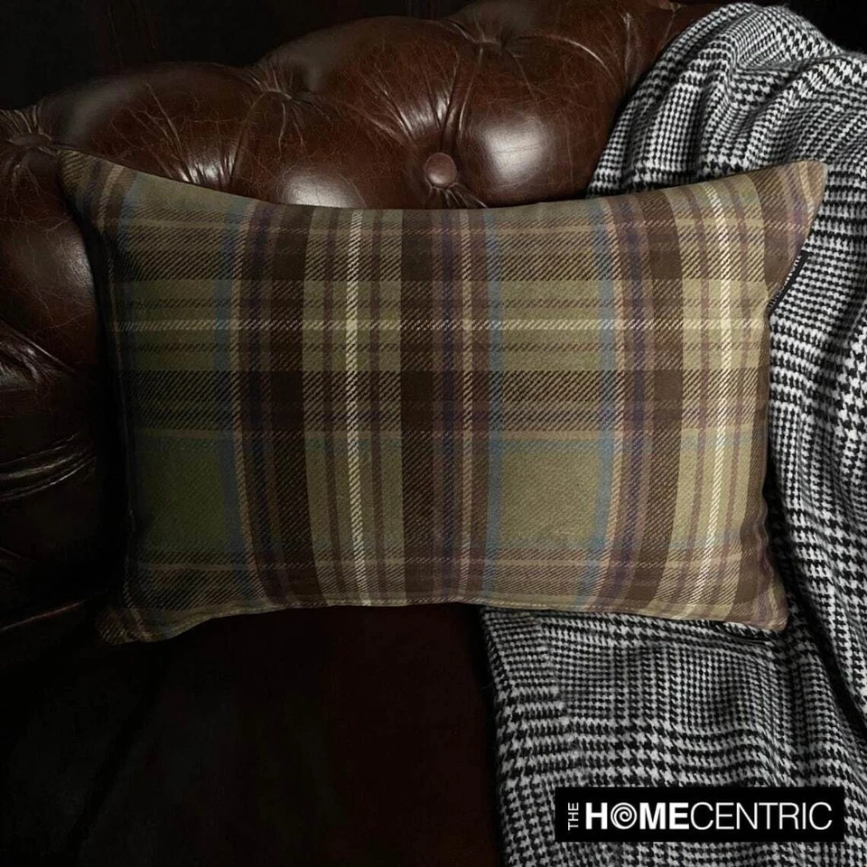 Green Winter Plaid Lumbar Pillow Cover Velvet Holiday Pillows - Plaidflow Olive - Image 3 of 4