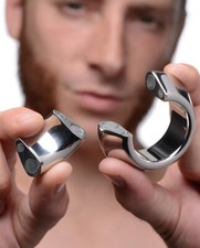 Master Series Magna-Chute Magnetic Ball Stretcher Male Enhancer Sex Toy Silver