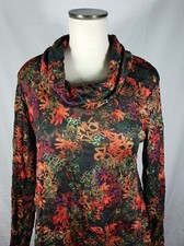 Snoskins Shirt Abstract Green Orange Black Long Sleeve Women's Small
