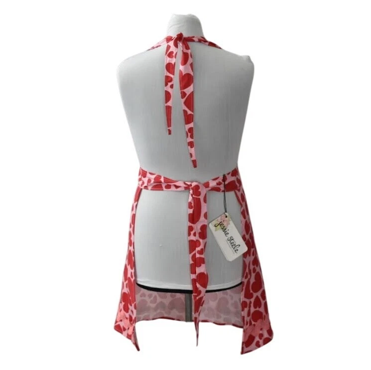 Delantal estilo halter Jessie Steele Bombshell Sweethearts rojo y rosa con bolsillo Foto 2 de 4