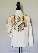 Vintage Ski Sweater Hand Loomed Knit Fair Isle Mock Neck Women sz Medium