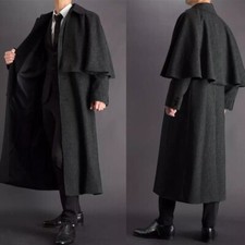 Hombres Inverness Abrigo con Capa Invierno Cálido Negro Mezcla de Lana Abrigo Ropa Exterior