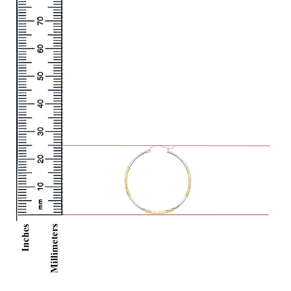 14K Two Tone Gold Diamond Cut Hoop Earrings For Girl - Image 3 of 4