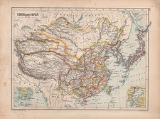 1901 VICTORIAN MAP ~ CHINA & JAPAN ~ TIBET EASTERN TURKESTAN COREA KOREA TOKIO
