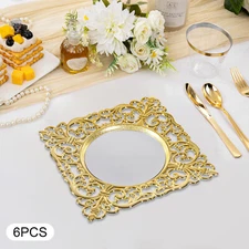 6*Dinner Plates Gold Charger Plates Set Wedding Plate Chargers w/ Embossed Rims