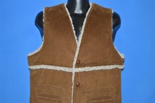 vintage 80s SHEARLING CORDUROY SHERPA BUTTON UP VEST FAUX WOOL LINING JACKET 44