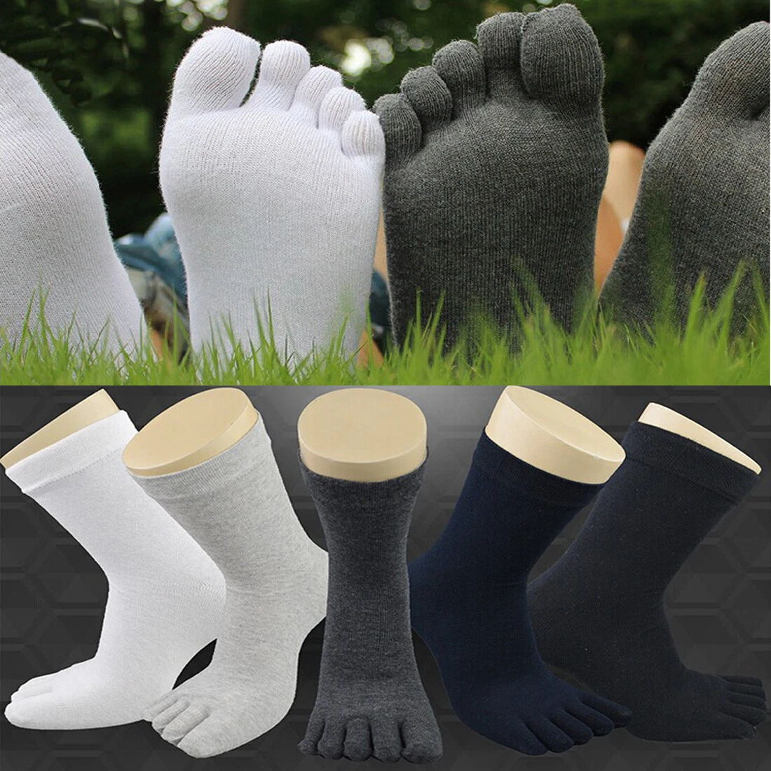 5 Pack Men Cotton Blend Five Finger Toe Socks Set Casual Sport