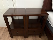 Solid Wood Bedside Cabinet X2 Pair Dark Wood With Drawer