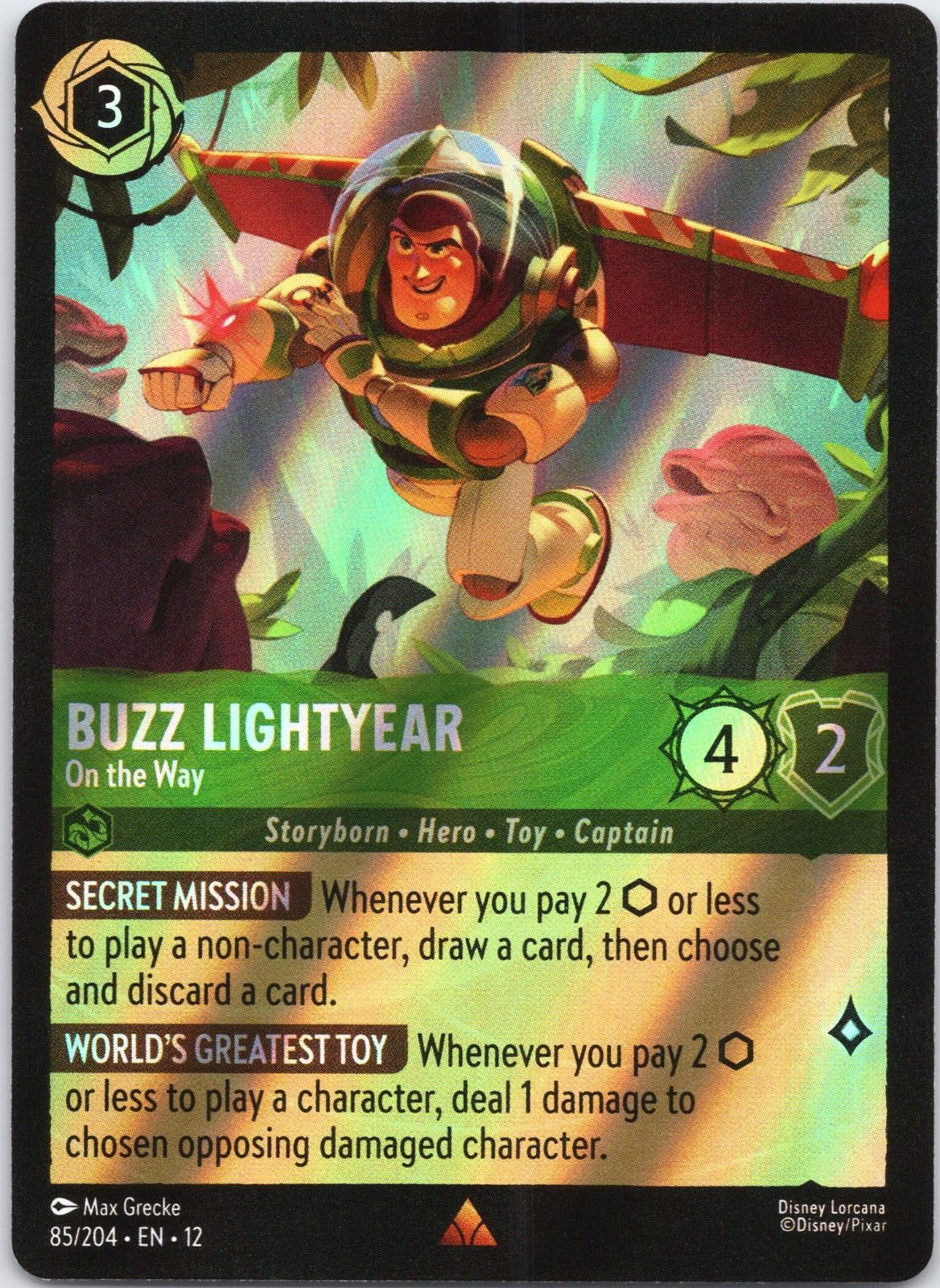 BUZZ LIGHTYEAR - ON THE WAY LORCANA WILDS UNKNOWN 85/204 RARE LIGHTLY PLAYED