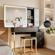 39" LED Make up Vanity Desk with Lighted Mirror, Stool, 5 Drawers Power Outlet