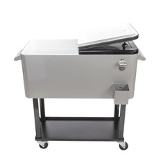 Outdoor 80 QT Rolling Garden Party Iron Spray Cooler Cart with Shelf