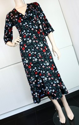 MONKI Damen Kleid Wickelkleid Boho Tunika A Linie Trend Geblümt  Gr 38 wie NEU