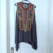 Johnny Was Biya Embroidered Boho Sleeveless Drape Oversize Tunic Size XS-L