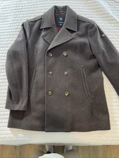 Victorinox Pea Coat 100% Wool Size XL Chocolate Brown Mint