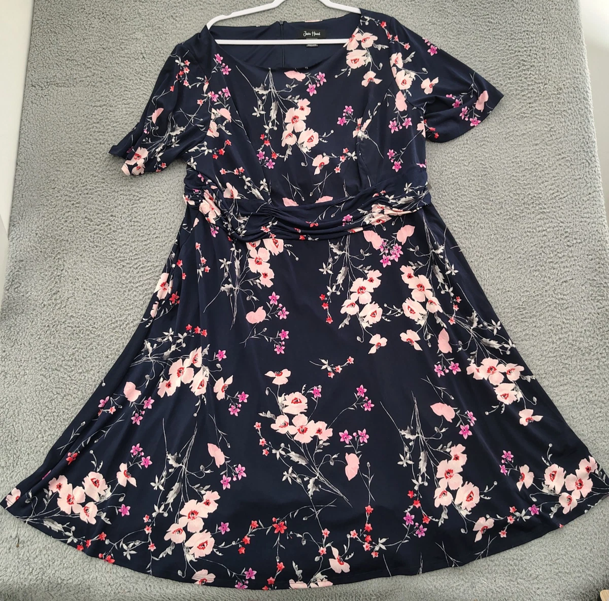 jessica howard short sleeve floral midi fit flare dress Jessica Howard Womens V Neck Short Sleeve Floral Fit + Flare Dress, Color:  Navy