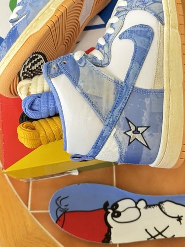 Carpet Company Nike SB Dunk Hi Blau Größe 10 Deadstock 100 % Authentisches Drehkreuz