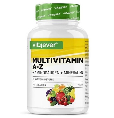Multivitamin A-Z 365 Tabletten Hochdosiert Vegan 32 Vitalstoffe Jahresvorrat