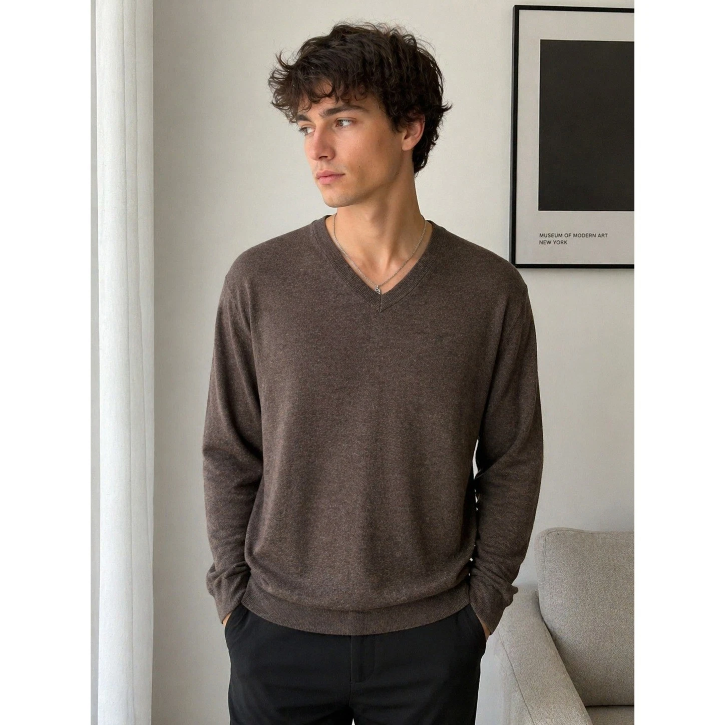 APT.9 Brown Merino Blend V Neck Knit Sweater Size XXL Minimalist Soft Classic
