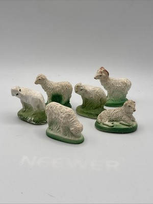 Six Hand Painted Composite Sheep: Two With JJ Newberry Co. Stickers