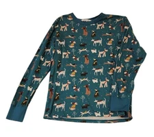 The Company Store Organic Cotton Pajama Top M Dogs & Winter Scene Print