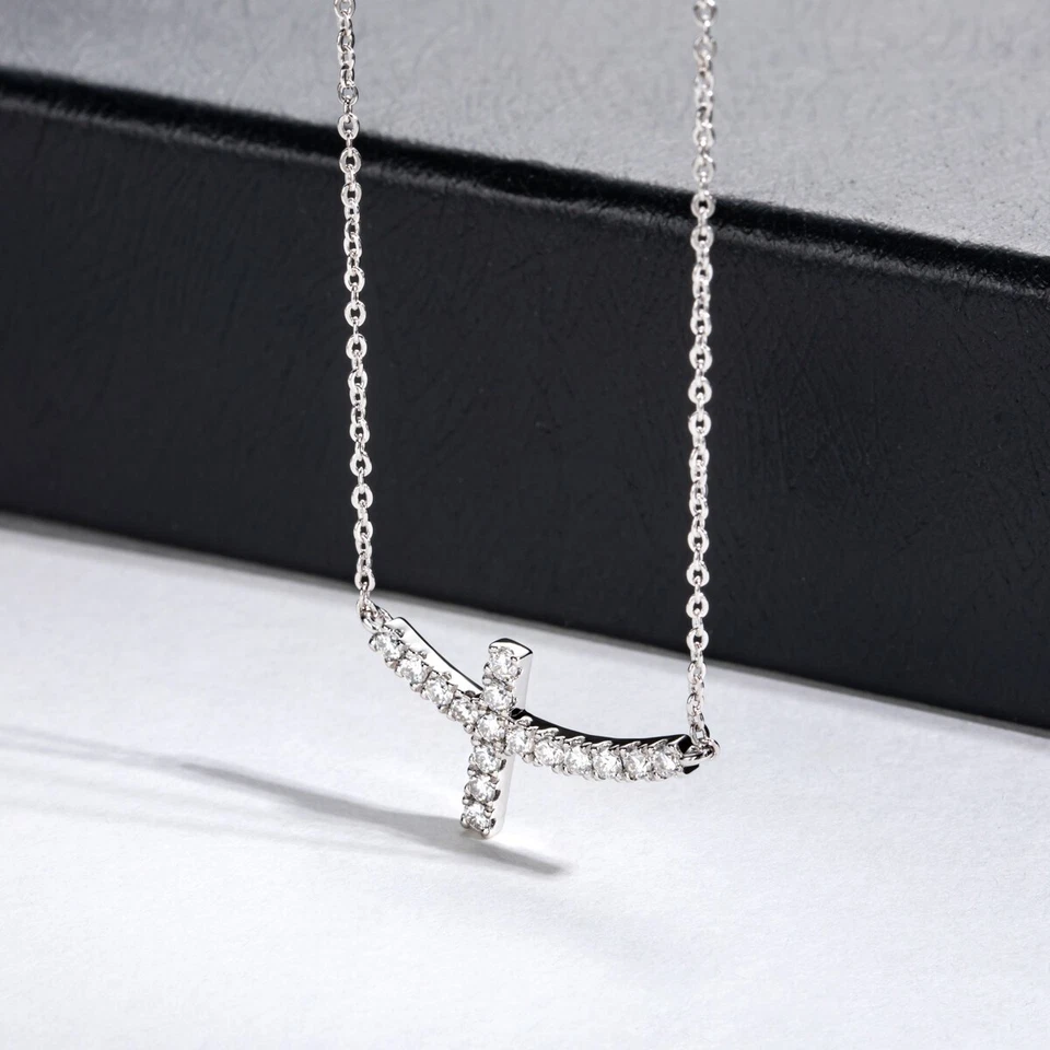 Moissanite Cross Necklace Pendant Rhodium-plated copper Gift for Women GRA - Image 4 of 4