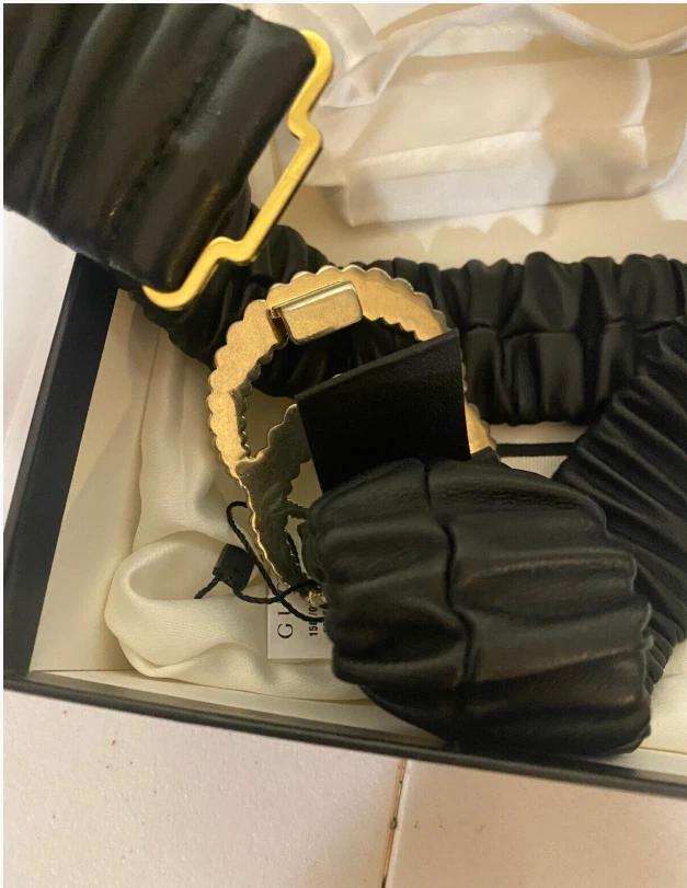 GG BlackGUCCl Stretchy Leather Belt Gold Logo Authentic - Image 3 of 3