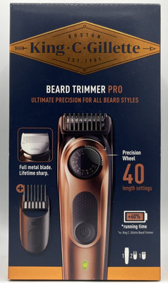King C Gillette Pro Barttrimmer 40 Längen 0,5-20mm 2 Aufsätze abwaschbar Neu OVP