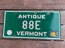 1985 Vermont Antique Car License Plate Tag 88E