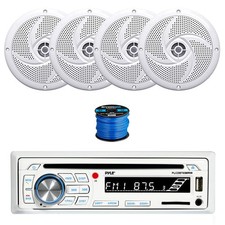 Pyle BT Marine MP3 Receiver, 4X 5.25" 180W White Speakers,Wire