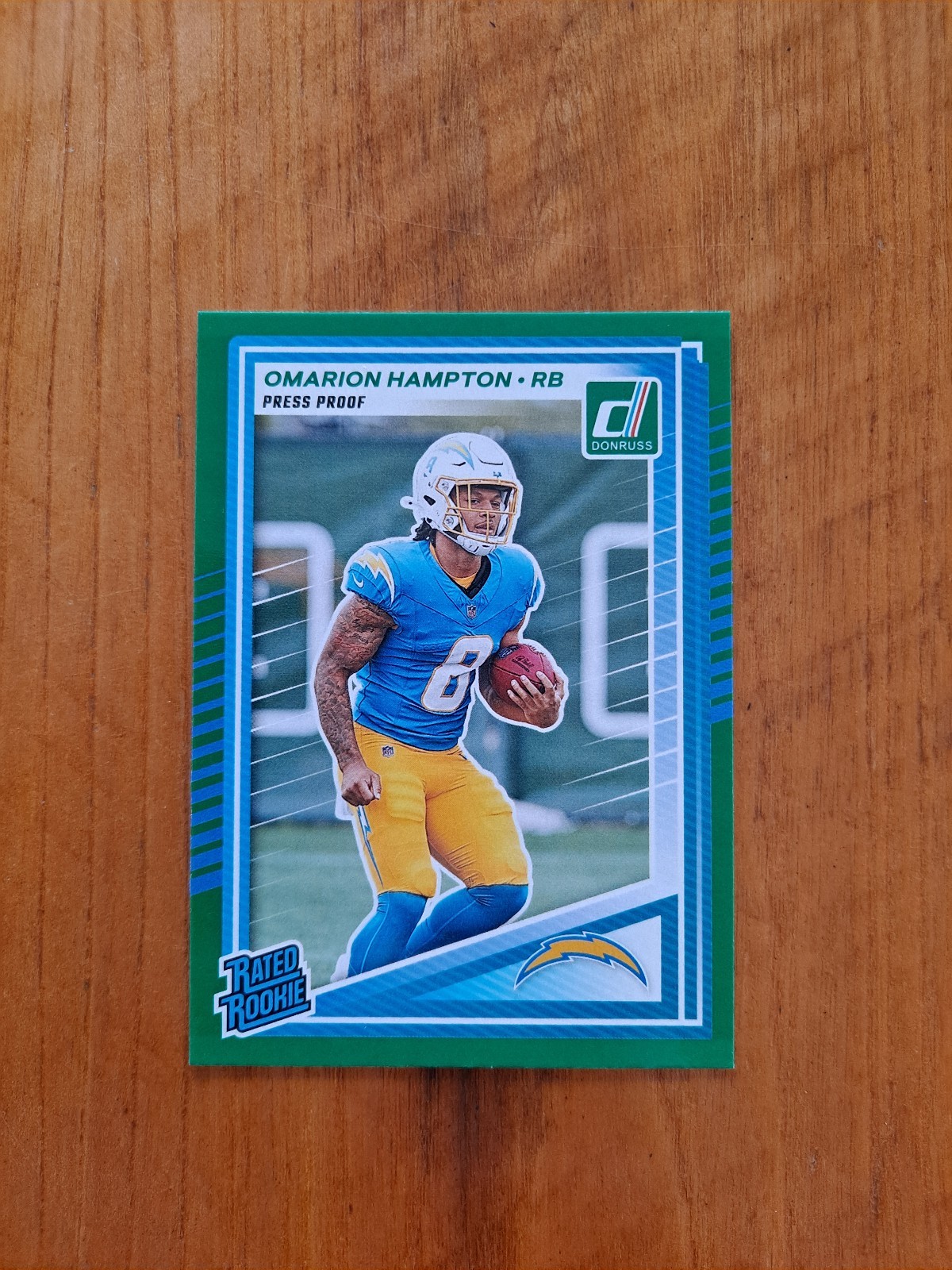 2025 Panini Donruss - Rated Rookie Omarion Hampton #303 Press Proof Green (RC)