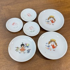 Vintage Made in Japan Miniature Dollhouse Tea Set Plates Girls Birds Flowers 6PC