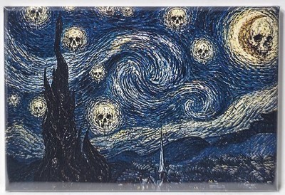 GOTHIC STARRY NIGHT SKULL ART 2x3 MAGNET DARK VAN GOGH STYLE FREE SHIPPING RETRO