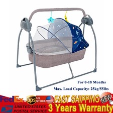 Electric Baby Cradle Crib Infant Auto-Swing Bed Rocker Bluetooth Remote Control