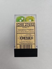 Chessex Dice 12 Vortex Dandelion /White 16mm Pipped D6 Block Set CHX 27652