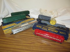 6 Vtg American Flyer Model Railroad Cars w/Boxes 2 REA Coach Vista Coil Hopper