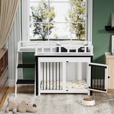 Dog Crate Furniture, Pet Bunk Bed with Stairs and Storage, Dogs/Cats Window