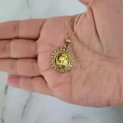 0,50ct Rundschliff Moissanit Panda Münze Charm Anhänger 14K Gelbgold plattiert