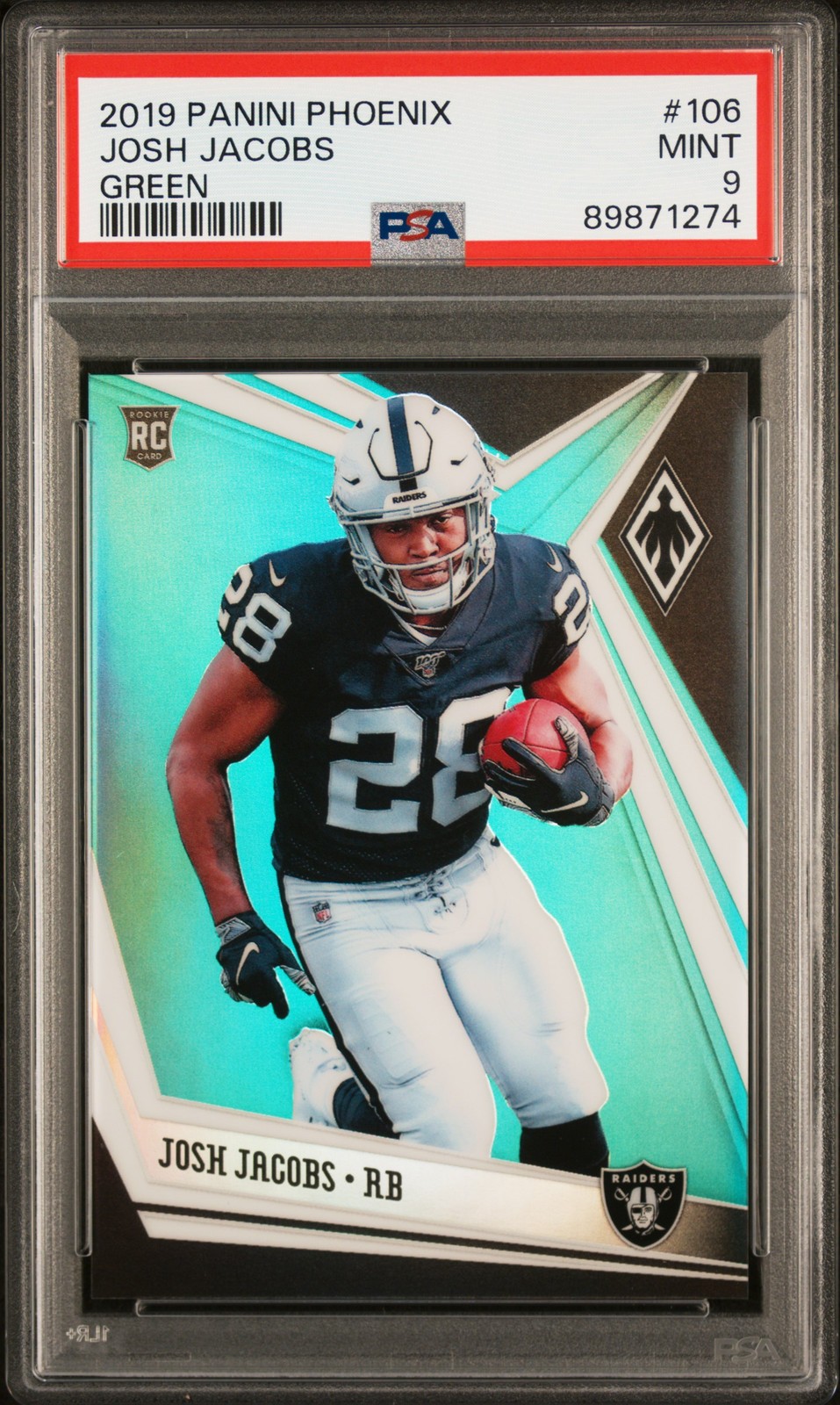2019 PANINI PHOENIX GREEN #106 JOSH JACOBS 24/25 PSA 9
