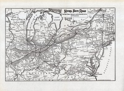 1938 Antike Nickel Plate Road Map New York Chicago St Louis Railroad Karte 2952