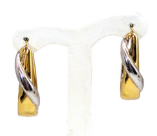 14K Gold Two Tone Earrings, 1-1/4''long X 7/8''Wide