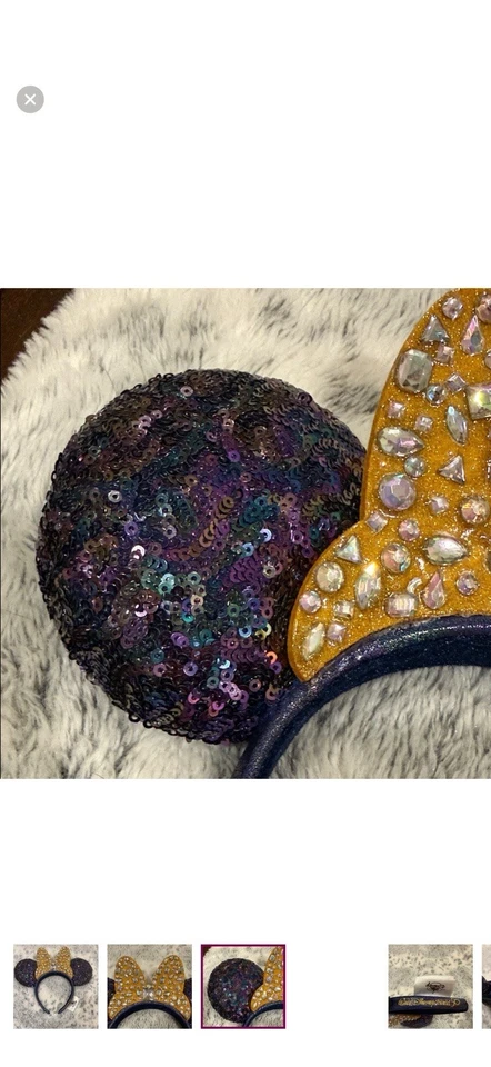 Diadema con lazo dorado con orejas de lentejuelas iridiscentes de Minnie Mouse de los parques de Disney Foto 3 de 4