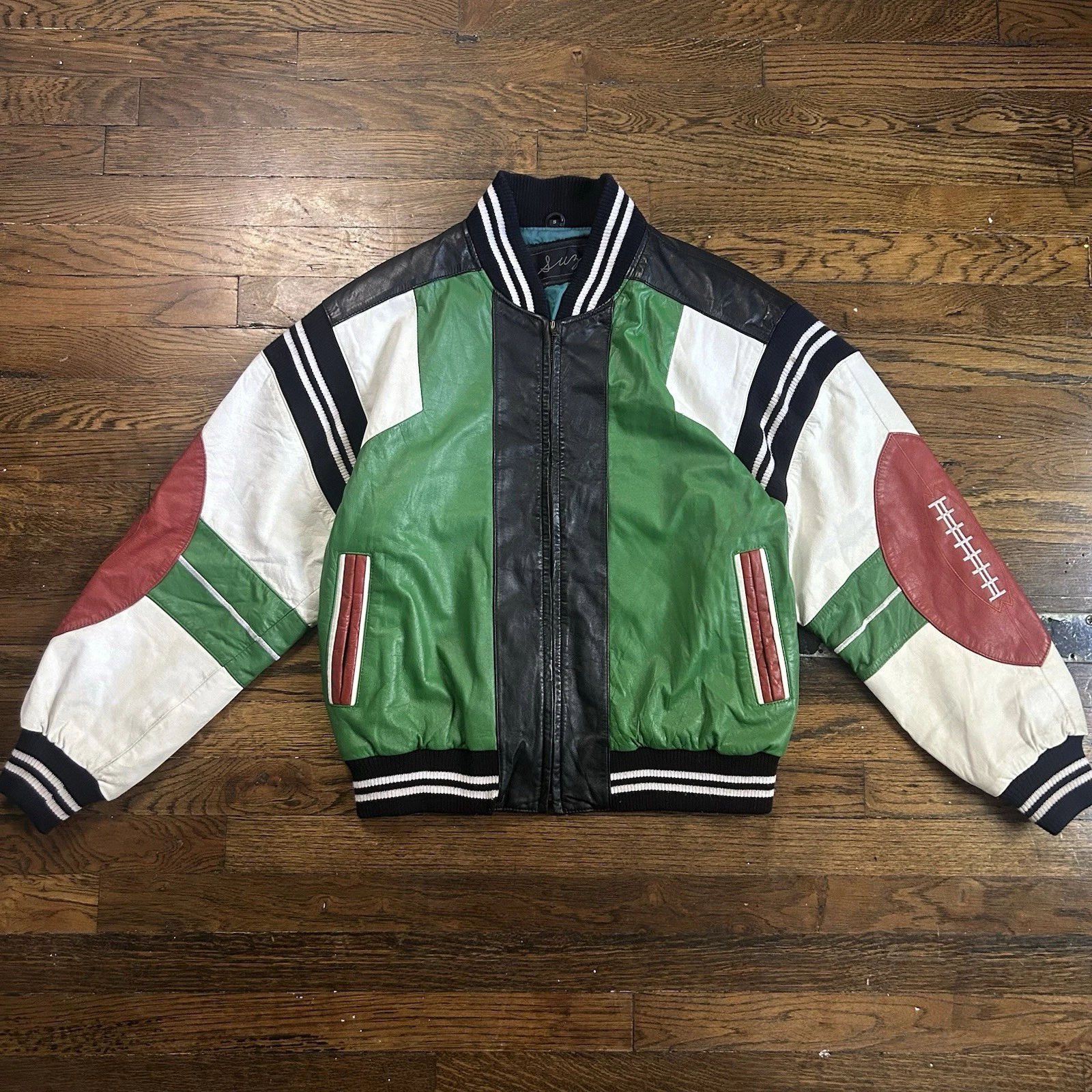 Vintage 90s Michael Hoban Wheremi Football Genuine Leather Jacket RARE - product detail image 1