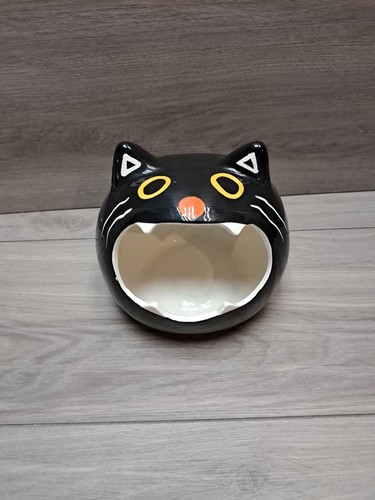 Magenta Black Cat Kitty Large Opn Mouth Ceramic Candy Dish, Trinket Pre-owned 