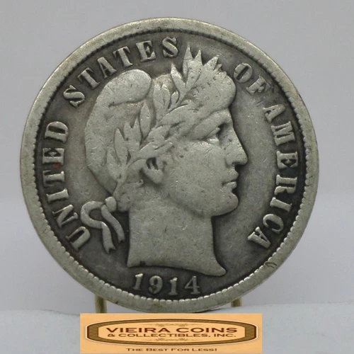 1914 Barber Silver Dime, 90% Silver, Partial Liberty - #C57059NQ