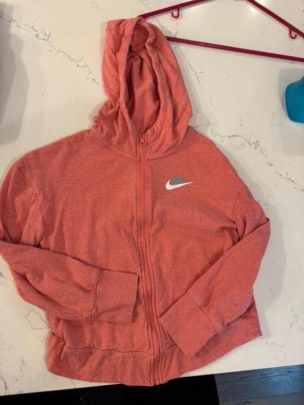 Nike Hooded Sweatshirt Girls Size S 6-7 yrs Pink Zip Up Hoodie Kids Lightweight
