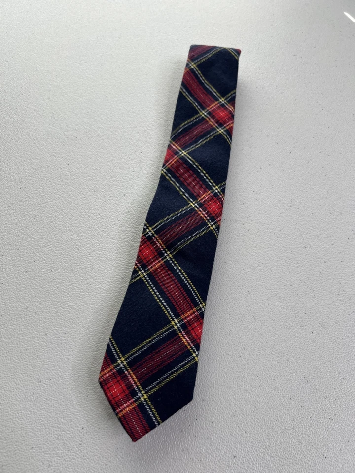 Corbata ajustada Bar III azul, rojo, amarillo patrón a cuadros 100 % algodón nueva sin etiquetas Foto 3 de 4