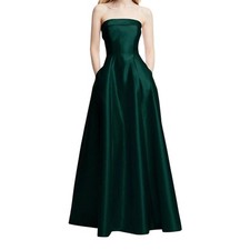 Alfred Sung Dress D843 strapless cuff sating gown green size 8
