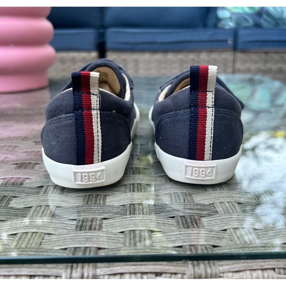 Old Navy Canvas Navy Blue Sneaker Red/White Stripe Kids Size 10 - Image 3 of 4